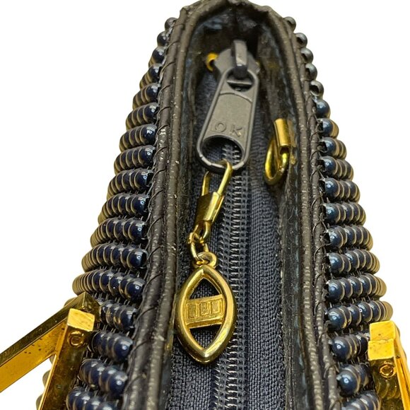 Bags By Marlo Women’s Navy Blue Beaded With Gold Metal Handles Evening Handbag - Picture 6 of 10